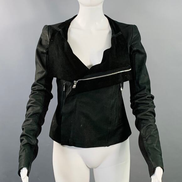 RICK OWENS Size 8 Black Lambskin Leather Biker Jacket - Picture 1 of 14